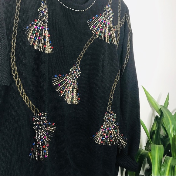 Vintage Retro 90’s Beaded Tassel Oversized Sweater - Picture 2 of 4